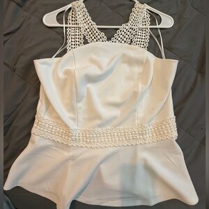 Thalia Sodi Off White Crochet Trim Top